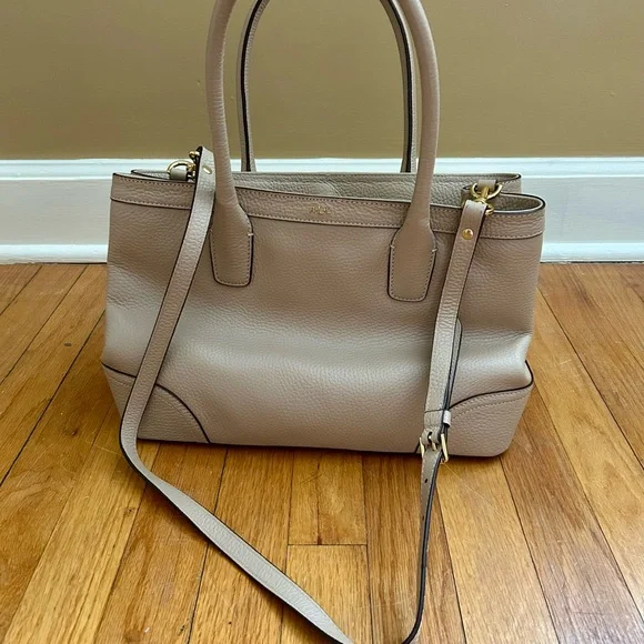 Lauren by Ralph Lauren Leather Taupe Satchel Bag Purse Organizer Tote NWOT - Picture 2 of 9